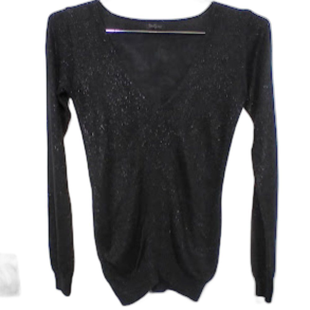 Twenty One: Black Sparkle Long Sleeve plunging V Neckline Sweater Size S-M